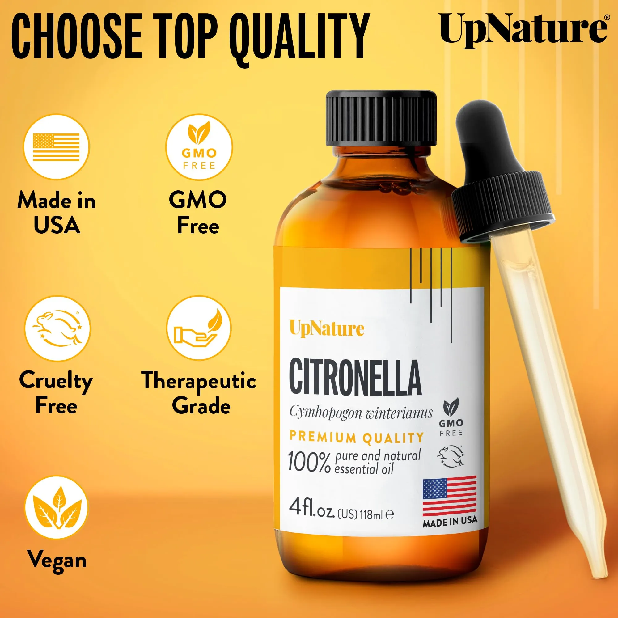 UpNature Citronella Essential Oil 4oz   100% Pure Citronella Oil for Natural Mosquito Spray & Soap