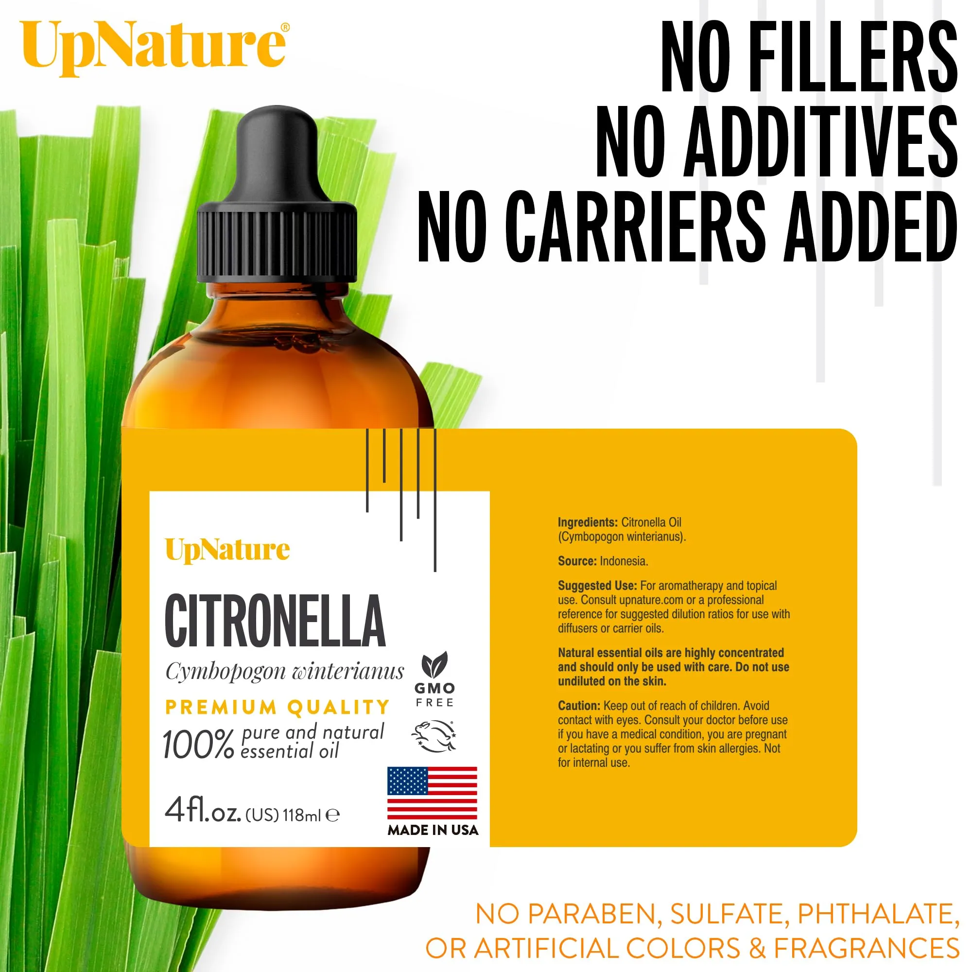UpNature Citronella Essential Oil 4oz   100% Pure Citronella Oil for Natural Mosquito Spray & Soap