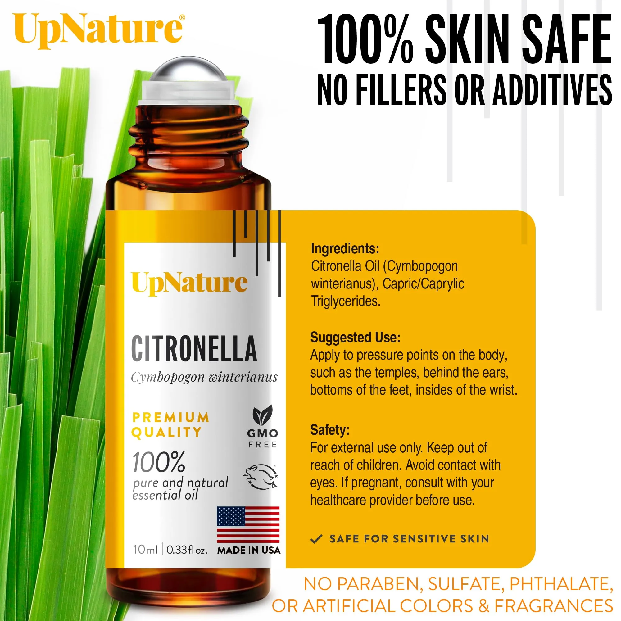UpNature Citronella Oil Roll On   100% Natural Citronella Essential Oil for Skin