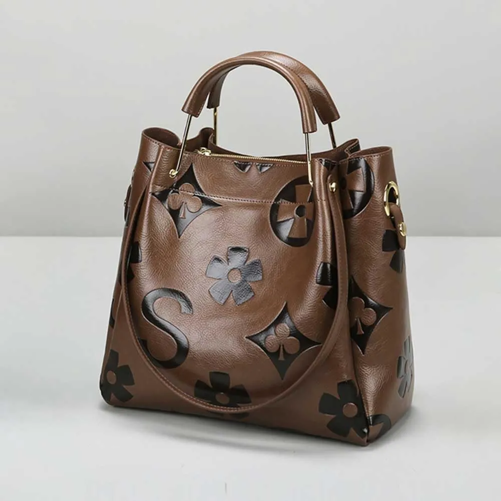 Vegan Leather Tote Bag Embossed Bucket Handbag Trendy Purse for Women Top Handle Work Hobo Bag Shoulder Purse
