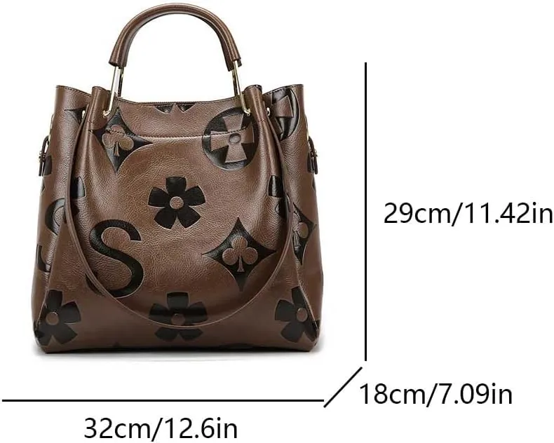 Vegan Leather Tote Bag Embossed Bucket Handbag Trendy Purse for Women Top Handle Work Hobo Bag Shoulder Purse