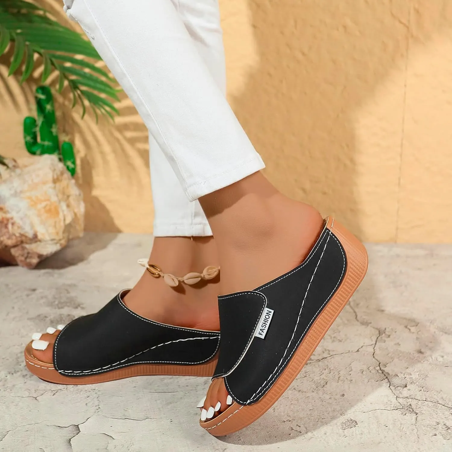 Wedge Sandals for Women Open Toe Slippers with Arch Support Breathable Orthopedic Summer Dressy Slip-On Soft Sole Casual Shoe