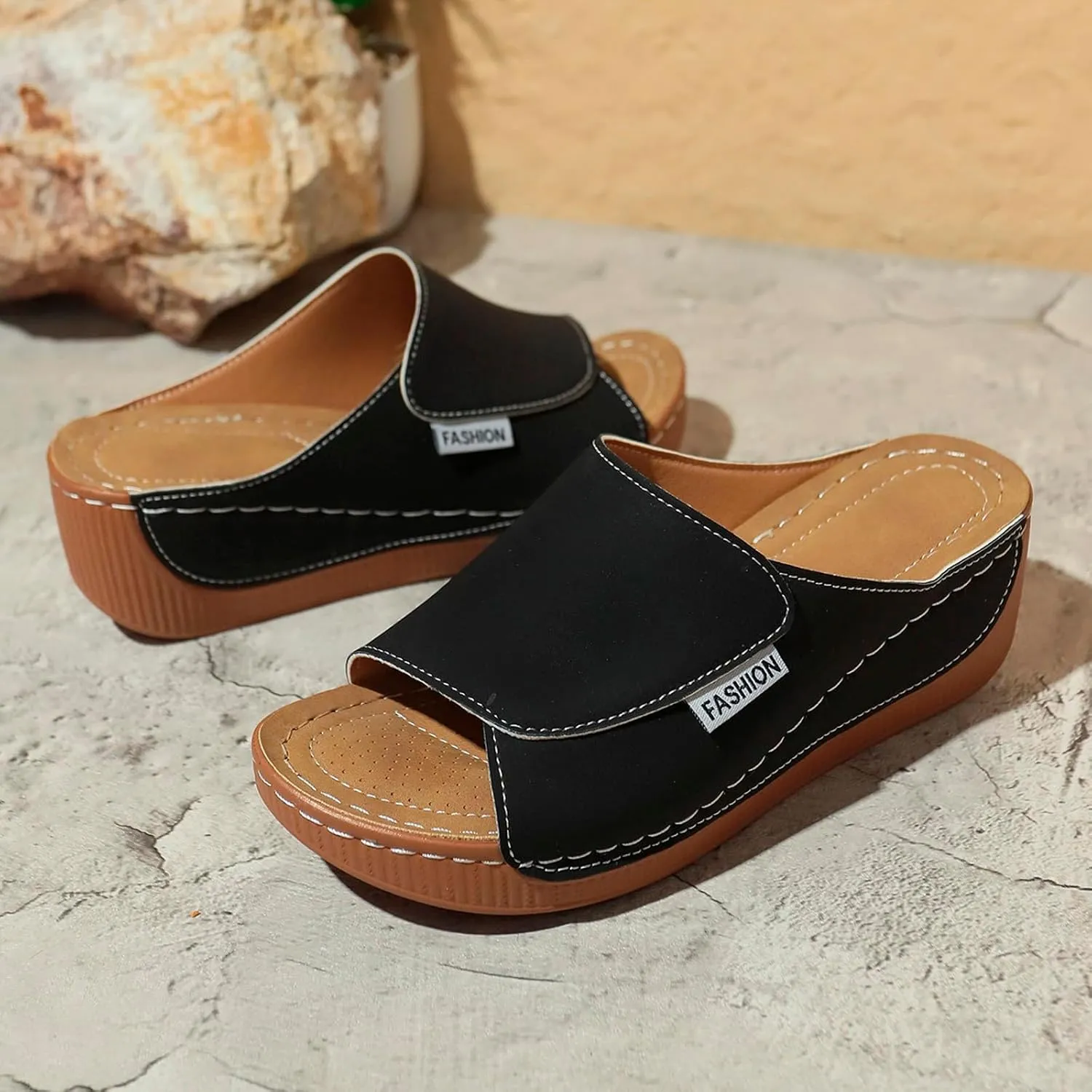 Wedge Sandals for Women Open Toe Slippers with Arch Support Breathable Orthopedic Summer Dressy Slip-On Soft Sole Casual Shoe