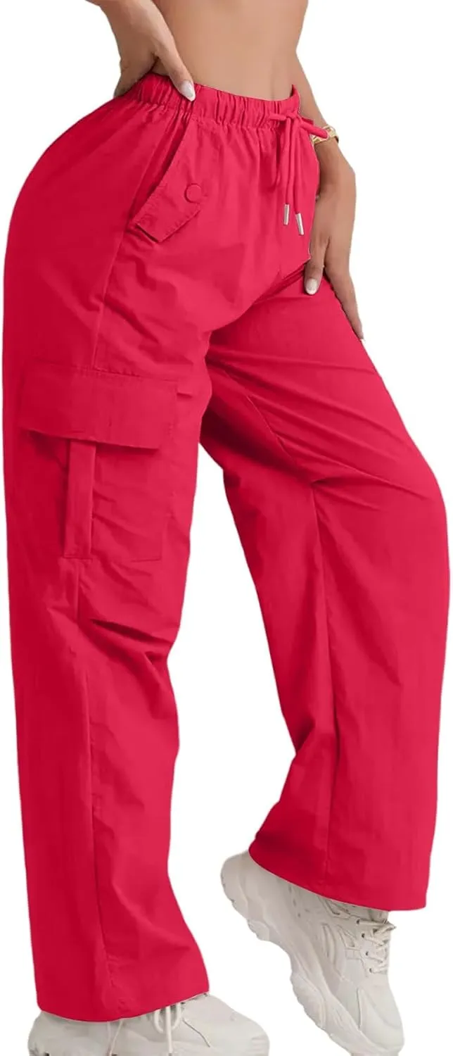 Wide Leg Work Pants for Women Baggy Lightweight Hiking Pants with Pockets Drawstring High Waisted Athletic Pants