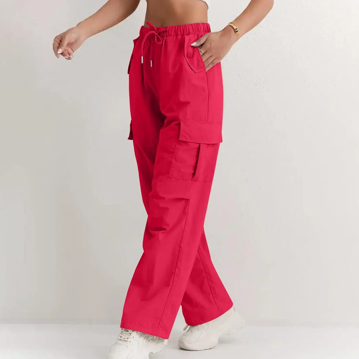 Wide Leg Work Pants for Women Baggy Lightweight Hiking Pants with Pockets Drawstring High Waisted Athletic Pants