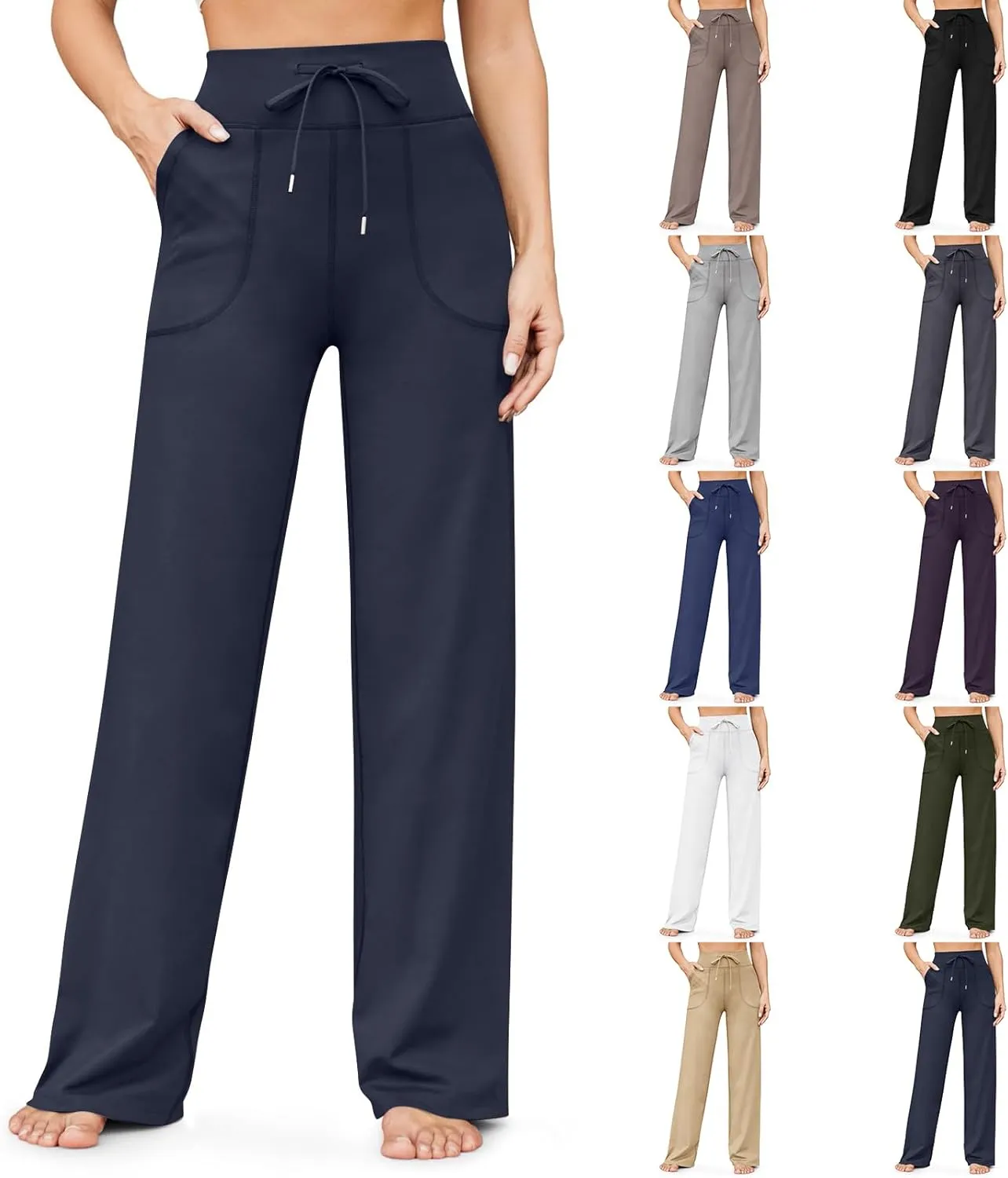 Wide Leg Yoga Pants for Women High Waisted Drawstring Baggy Casual Sweatpants Gym Workout Lounge Pants with Pockets
