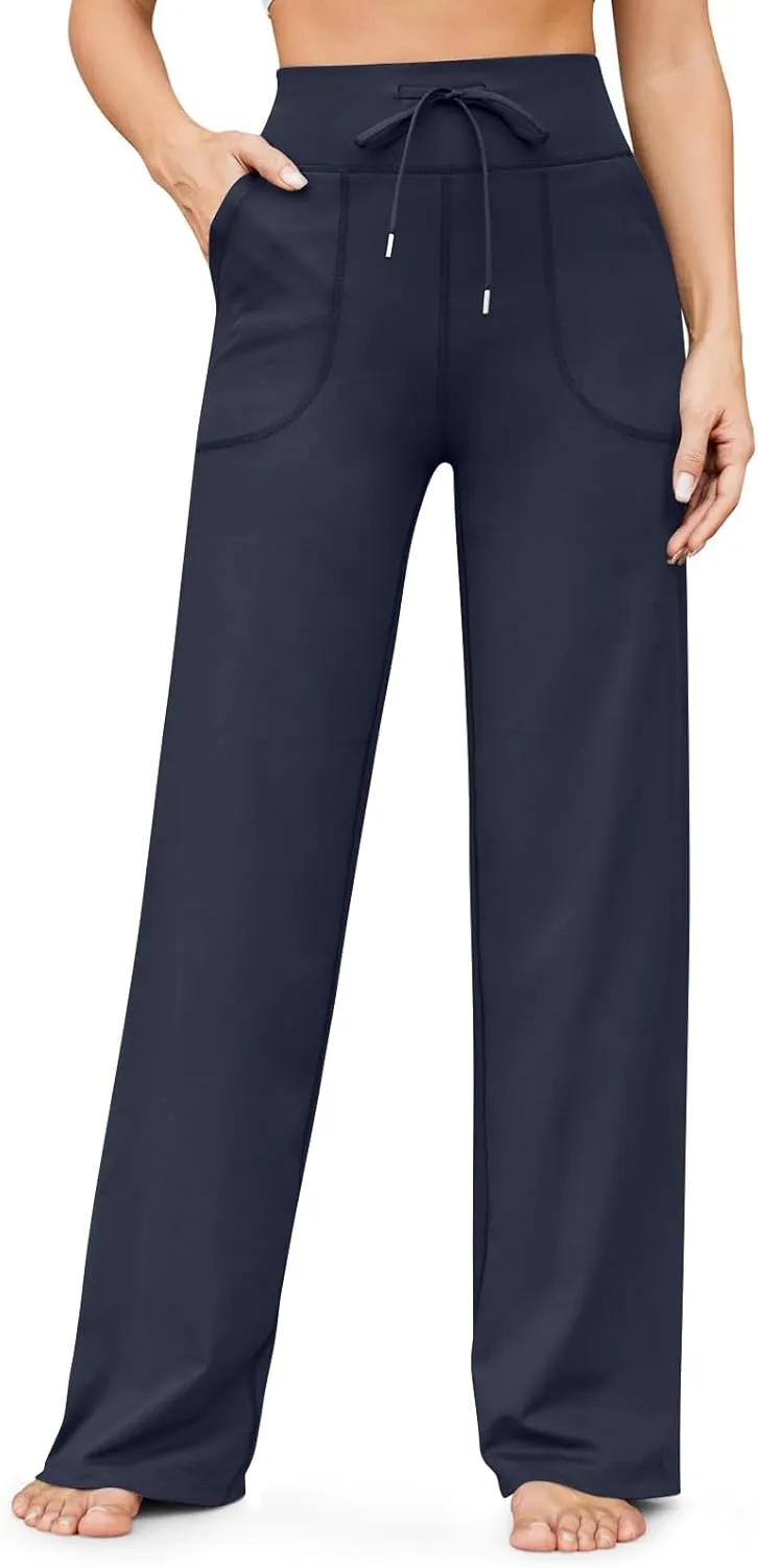 Wide Leg Yoga Pants for Women High Waisted Drawstring Baggy Casual Sweatpants Gym Workout Lounge Pants with Pockets