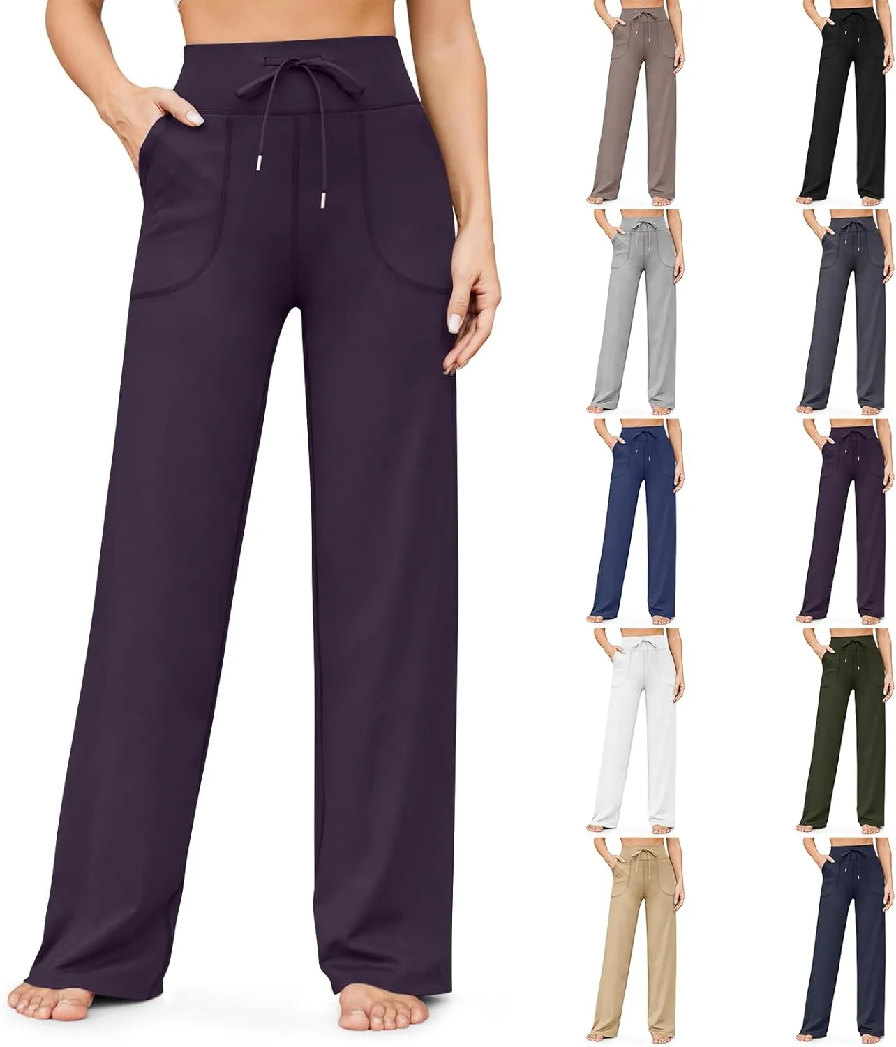 Wide Leg Yoga Pants for Women High Waisted Drawstring Baggy Casual Sweatpants Gym Workout Lounge Pants with Pockets