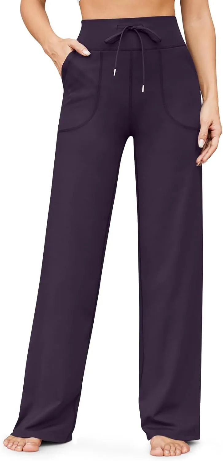 Wide Leg Yoga Pants for Women High Waisted Drawstring Baggy Casual Sweatpants Gym Workout Lounge Pants with Pockets