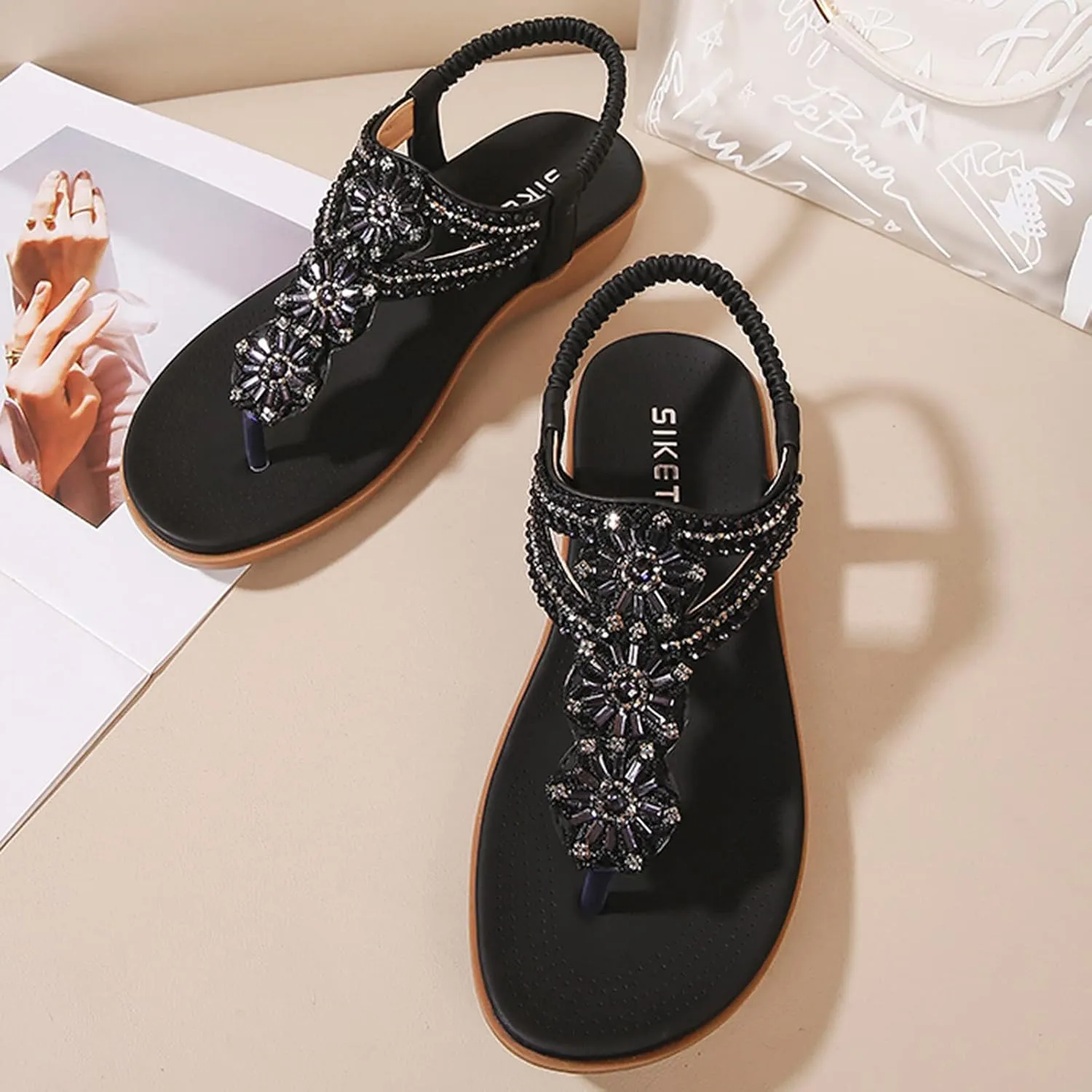 Women Flip Flops Arch Support Slingback Sandals Beach Shoes Ankle Strap Thong Elastic Flat Sandals Flat Sandals