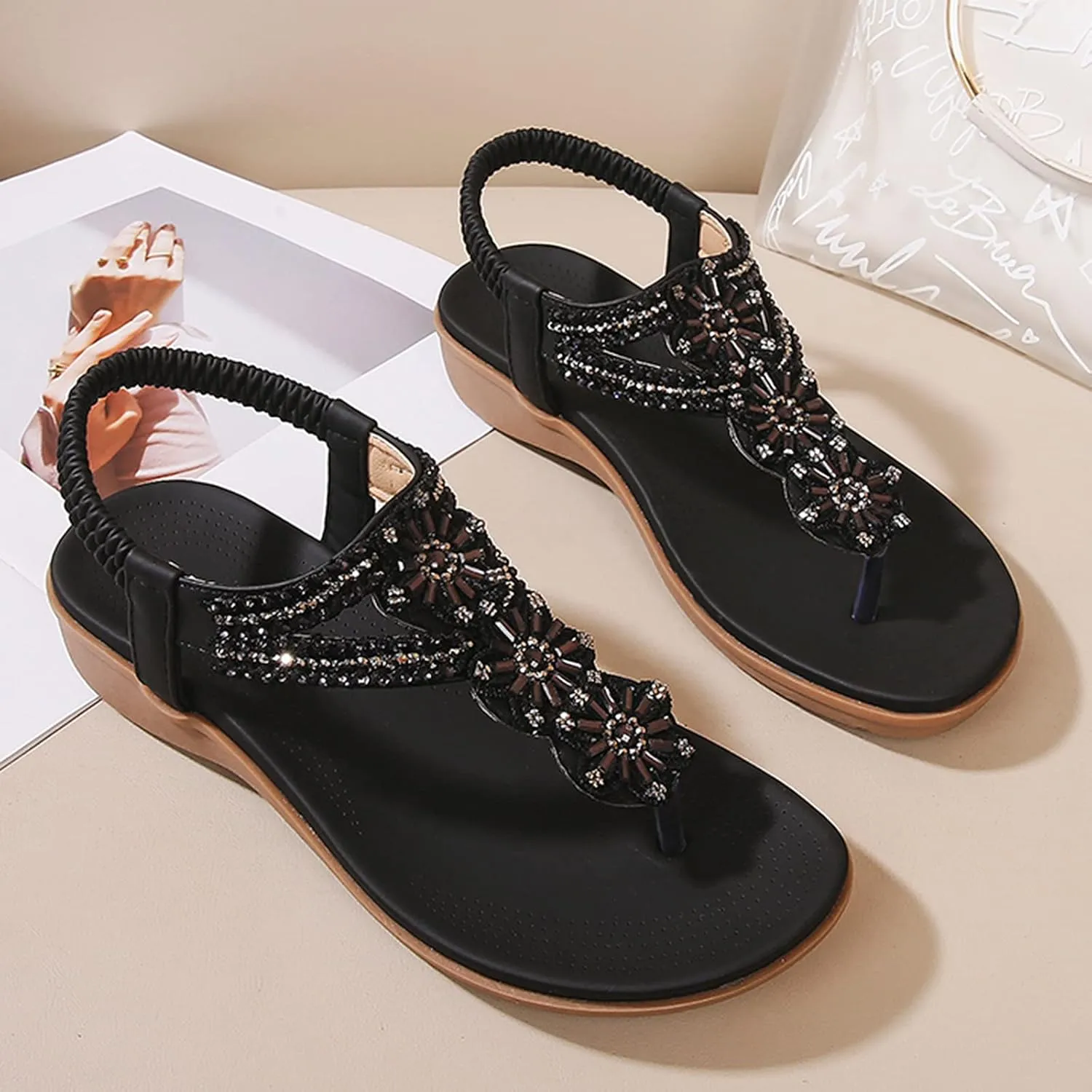 Women Flip Flops Arch Support Slingback Sandals Beach Shoes Ankle Strap Thong Elastic Flat Sandals Flat Sandals