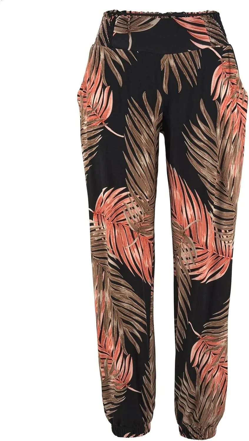 Women High Waisted Baggy Pants Summer Beach Boho Printing Straight Leg Pant Breathable Comfy Lounge Pant with Pockets