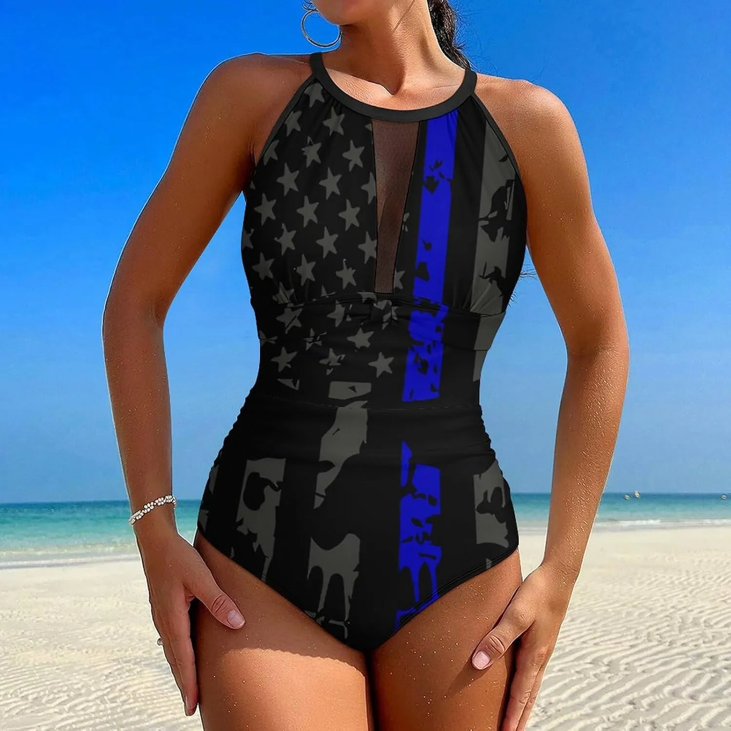 Women Sexy Tummy Control One Piece Swimsuits Halter Push Up High Cut Low Back Bathing Suits