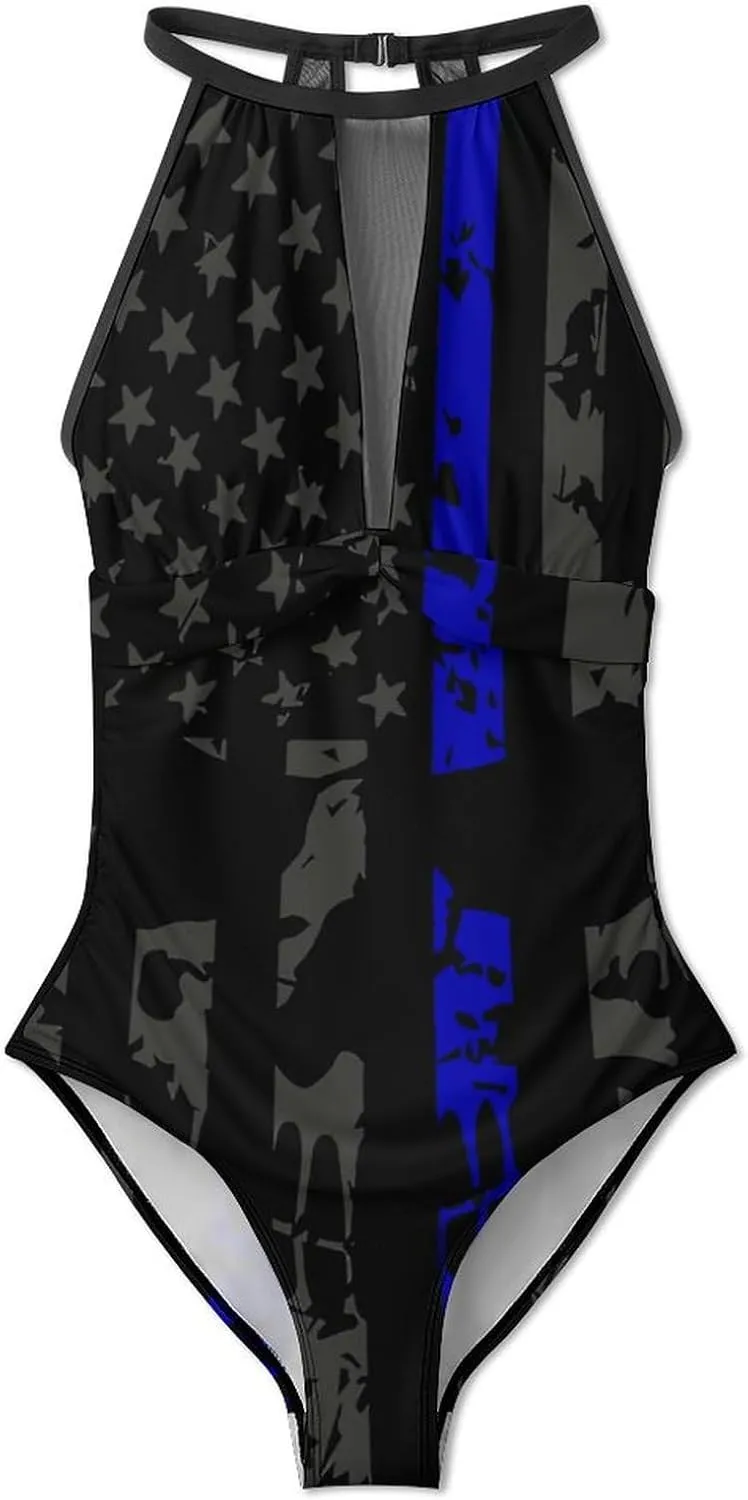 Women Sexy Tummy Control One Piece Swimsuits Halter Push Up High Cut Low Back Bathing Suits