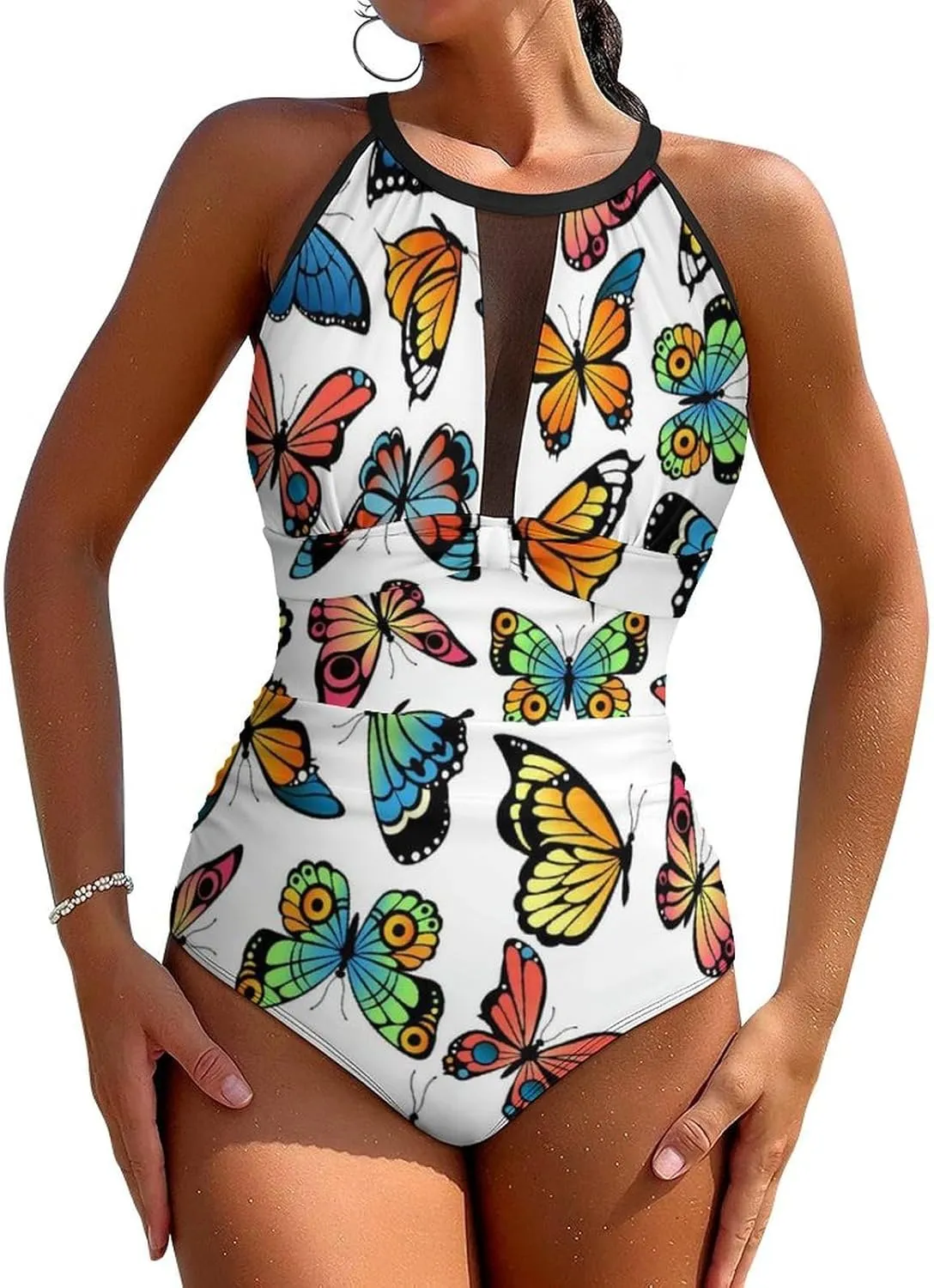 Women Sexy Tummy Control One Piece Swimsuits Halter Push Up High Cut Low Back Bathing Suits