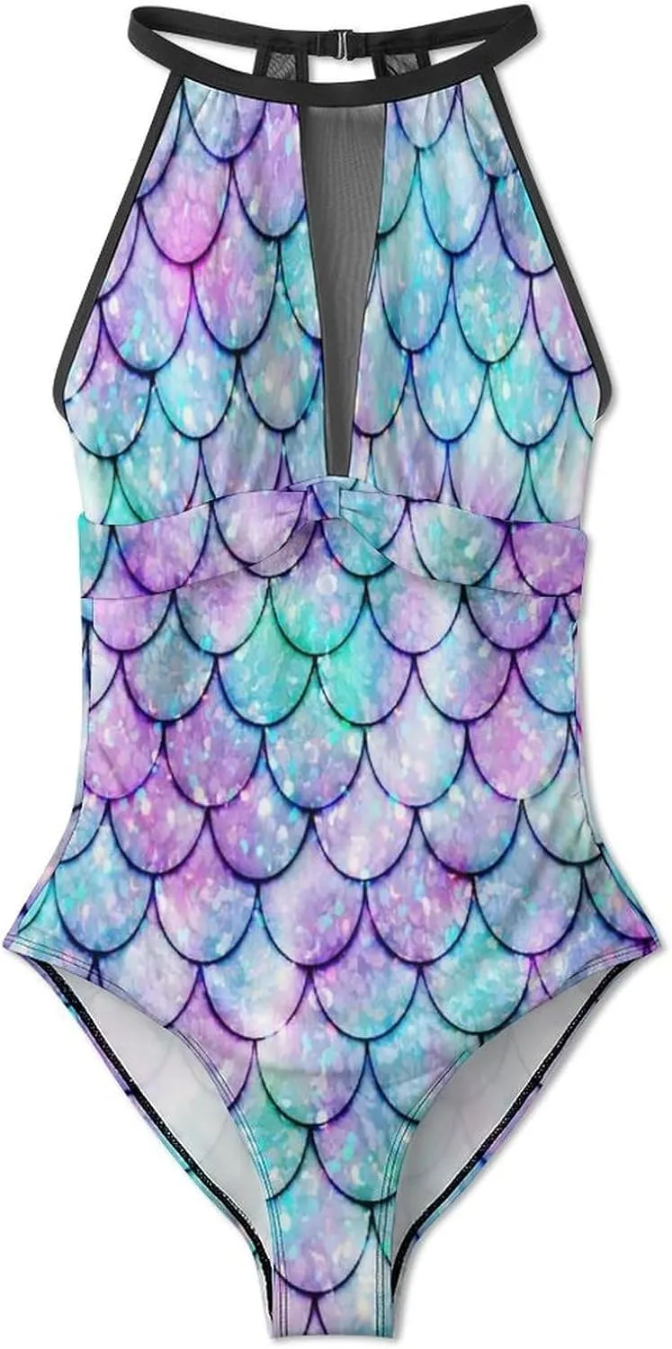 Women Sexy Tummy Control One Piece Swimsuits Halter Push Up High Cut Low Back Bathing Suits