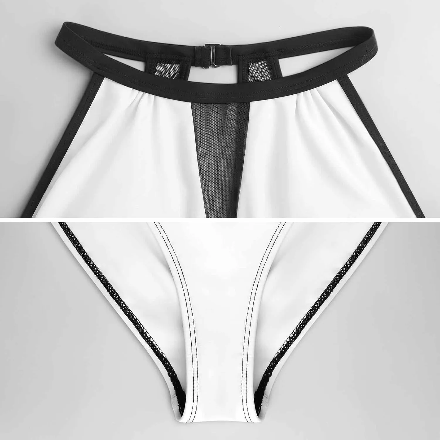 Women Sexy Tummy Control One Piece Swimsuits Halter Push Up High Cut Low Back Bathing Suits