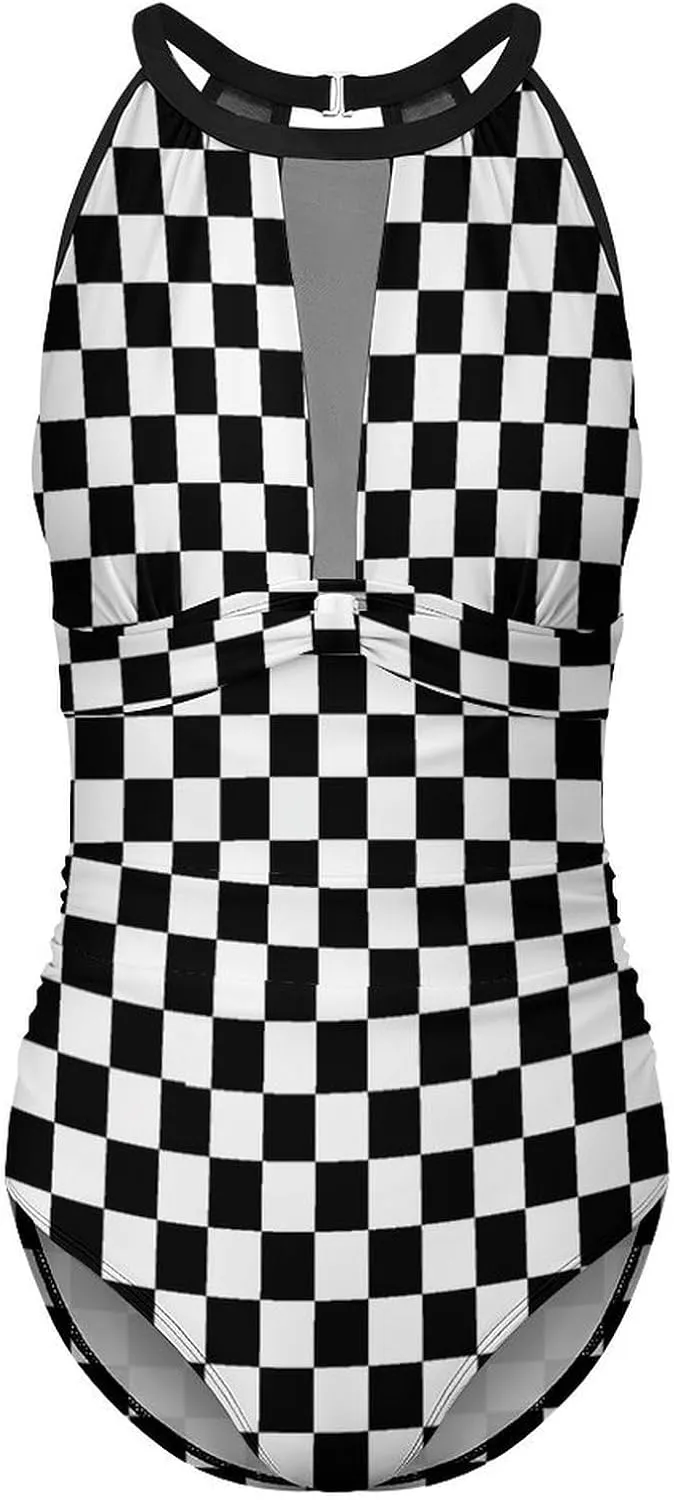 Women Sexy Tummy Control One Piece Swimsuits Halter Push Up High Cut Low Back Bathing Suits