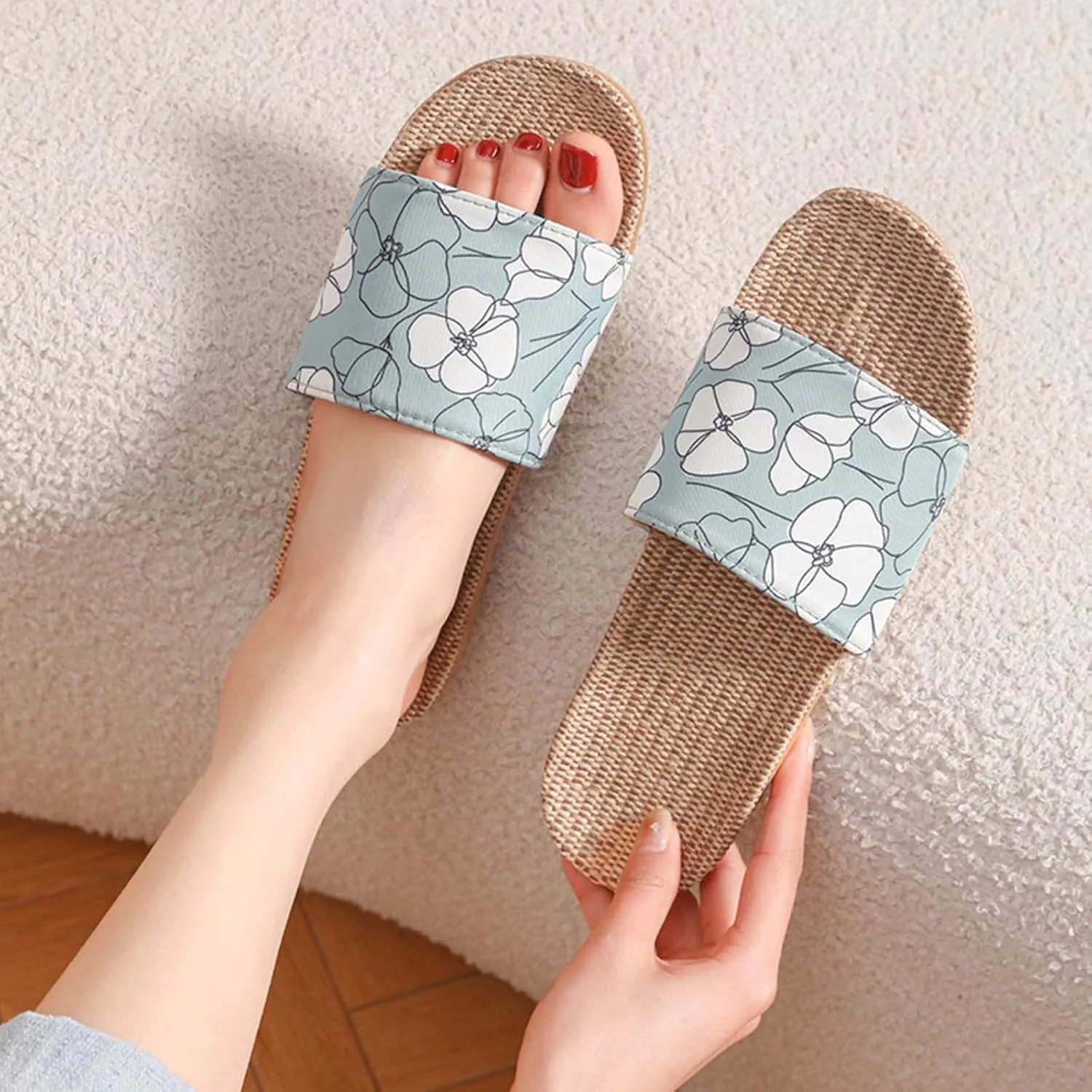 Women Summer Lounge Slide Sandals Casual Flat Loungewear Slipper Slip on Non-Slip Slides Home Indoor Sandal Shoes