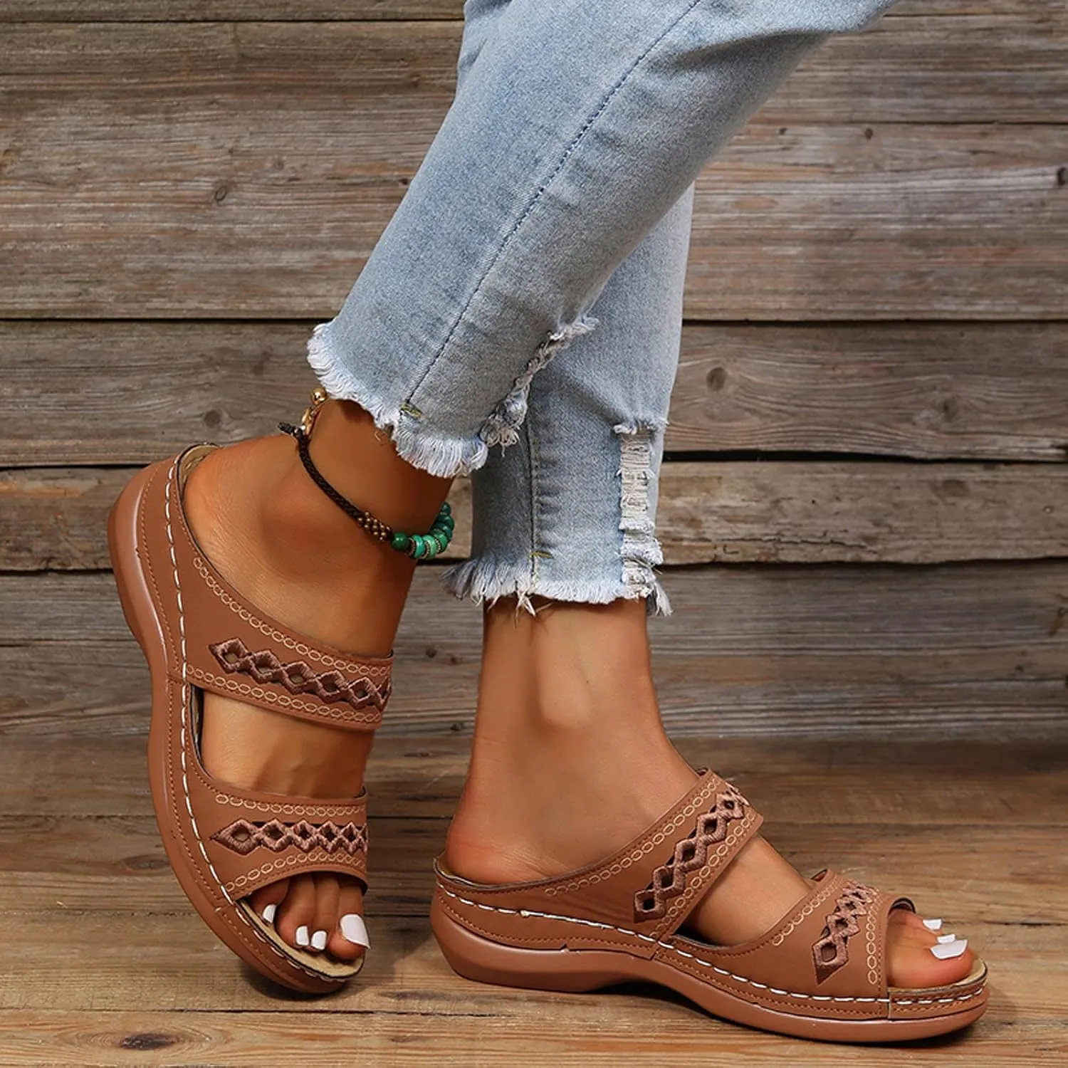 Women's Breathable Orthopedic Sandals Orthotic Women Flip Flop Sandals Womens Boat Sandals Orthotic Womens Casual Dressy Low Wedge Summer Shoes Cute Strappy Orthopedic Indoor Slippers for Women