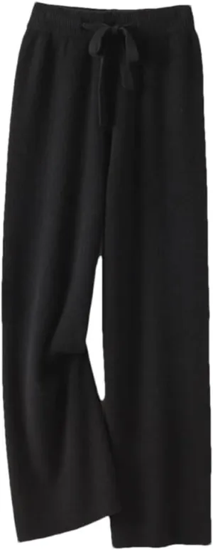 Women's Cashmere Pants Ladies High Waist Wide Leg Pants Casual Knitted Trousers Wool Loose
