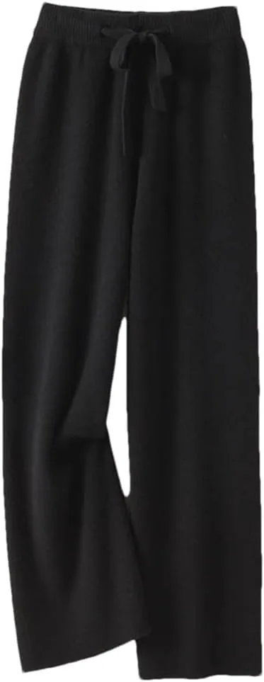 Women's Cashmere Pants Ladies High Waist Wide Leg Pants Casual Knitted Trousers Wool Loose