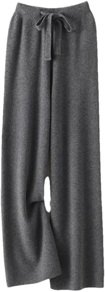 Women's Cashmere Pants Ladies High Waist Wide Leg Pants Casual Knitted Trousers Wool Loose