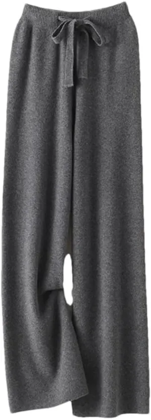 Women's Cashmere Pants Ladies High Waist Wide Leg Pants Casual Knitted Trousers Wool Loose