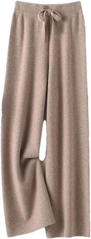 Women's Cashmere Pants Ladies High Waist Wide Leg Pants Casual Knitted Trousers Wool Loose