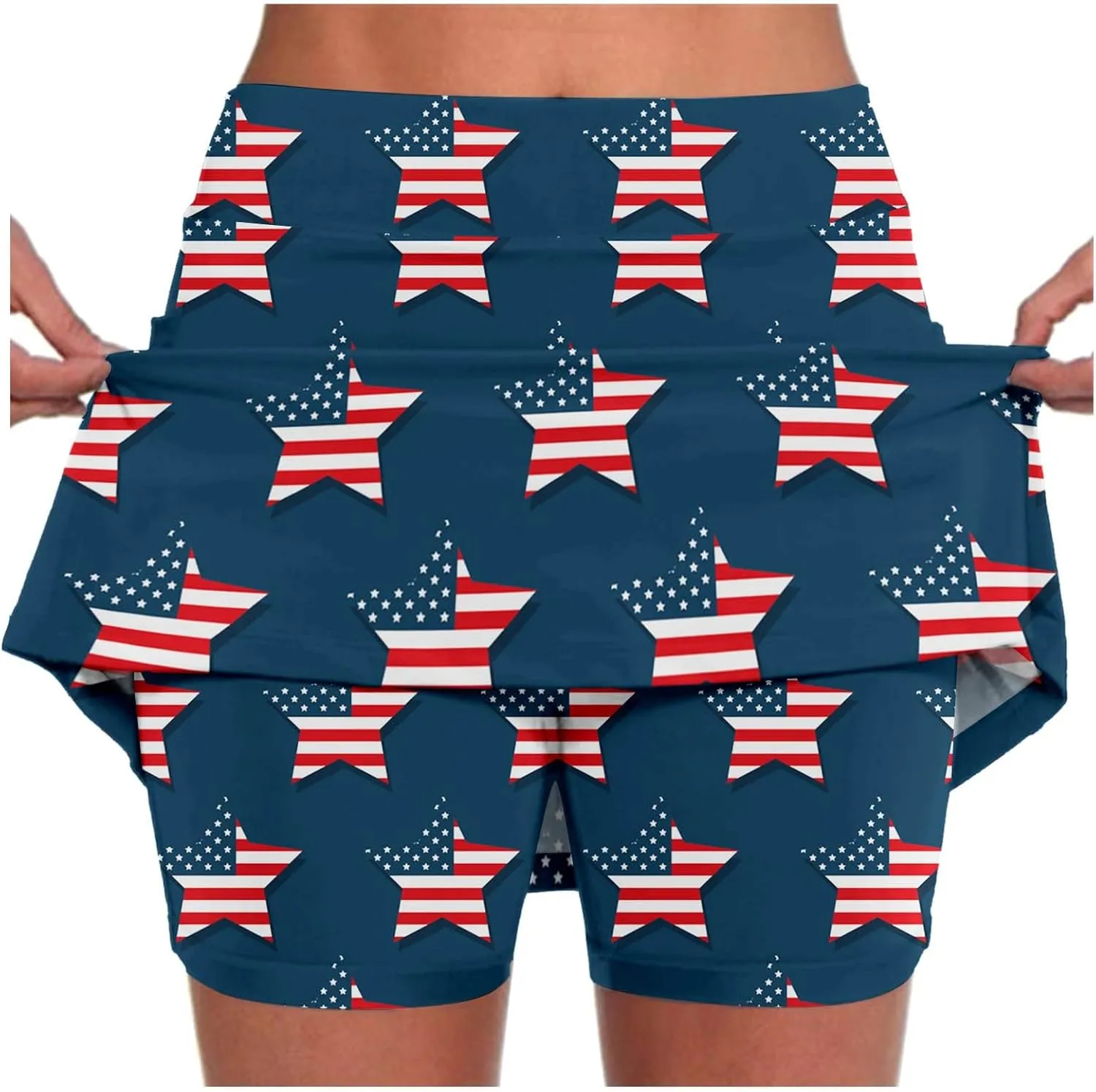 Womens Gym Workout Mini Skorts 2025 4th of July Flag Pattern Print High Waist Elastic Waisted Golf Skirts Cozy Athletic Wear