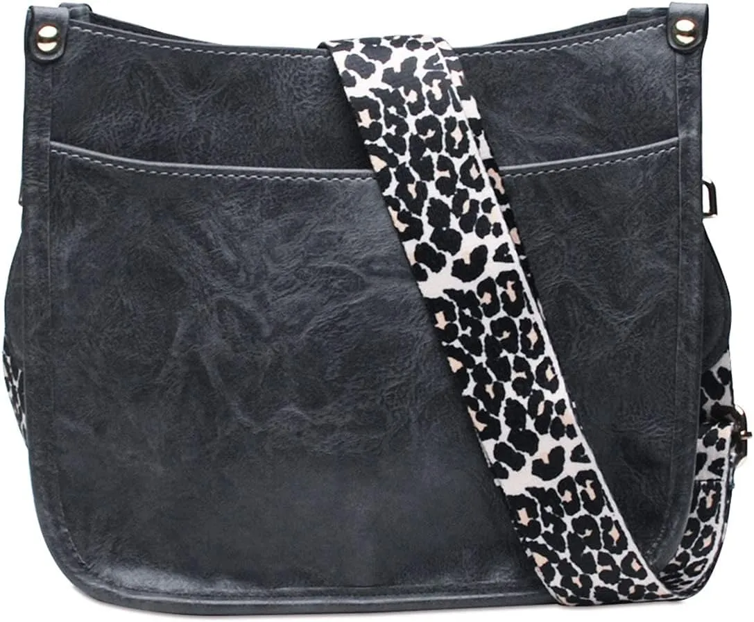 Women's Handbag with Adjustable Leopard Guitar Strap Vegan Leather Bucket Purse Crossbody Hobo Bags Shoulder Bag