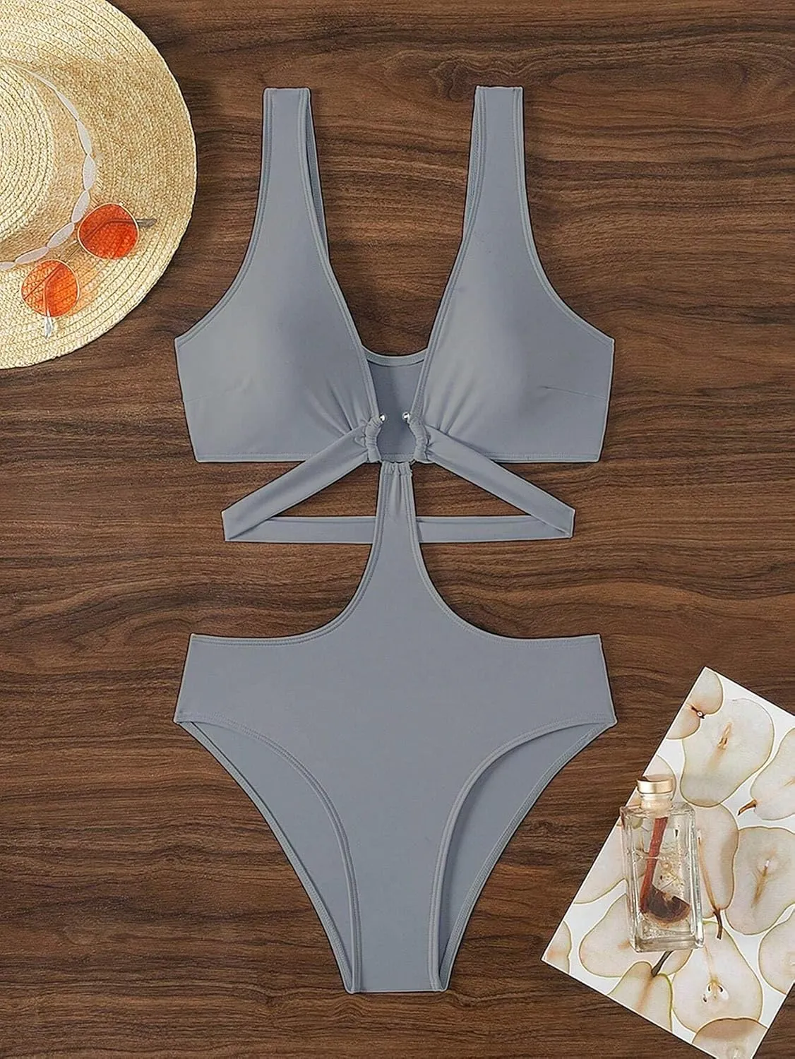 Women's Hollow Out Bathing Suit Cut Out Knot Summer Swimsuit Bikinis One Piece