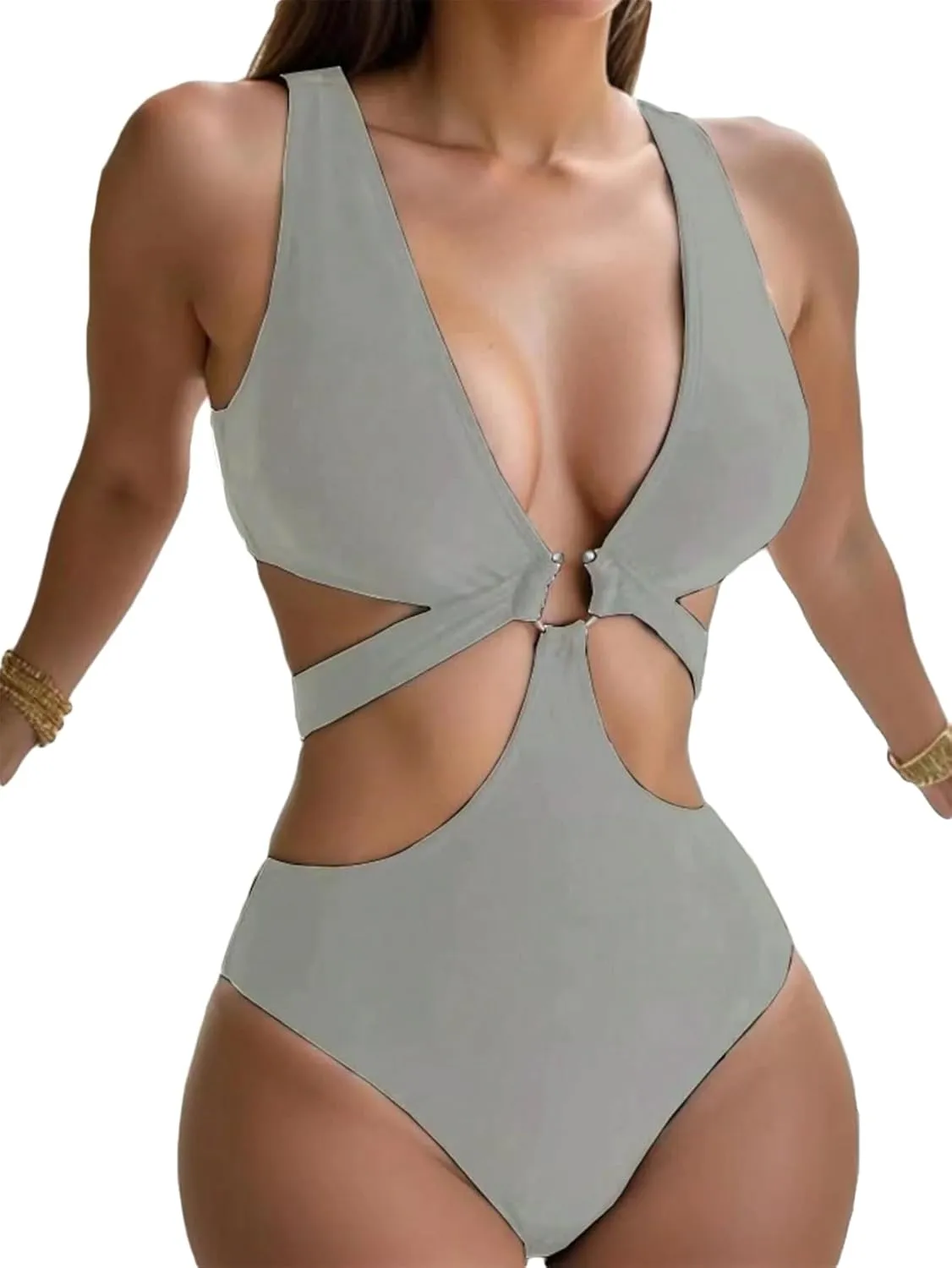 Women's Hollow Out Bathing Suit Cut Out Knot Summer Swimsuit Bikinis One Piece