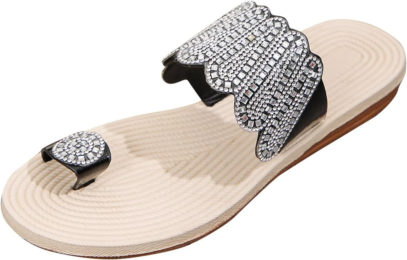 Women's Rhinestone Ring Toe Sandals 2025 New Flat Flip Flops Shoes Summer Beach Slides Sandal Casual Flip-Flip Slippers