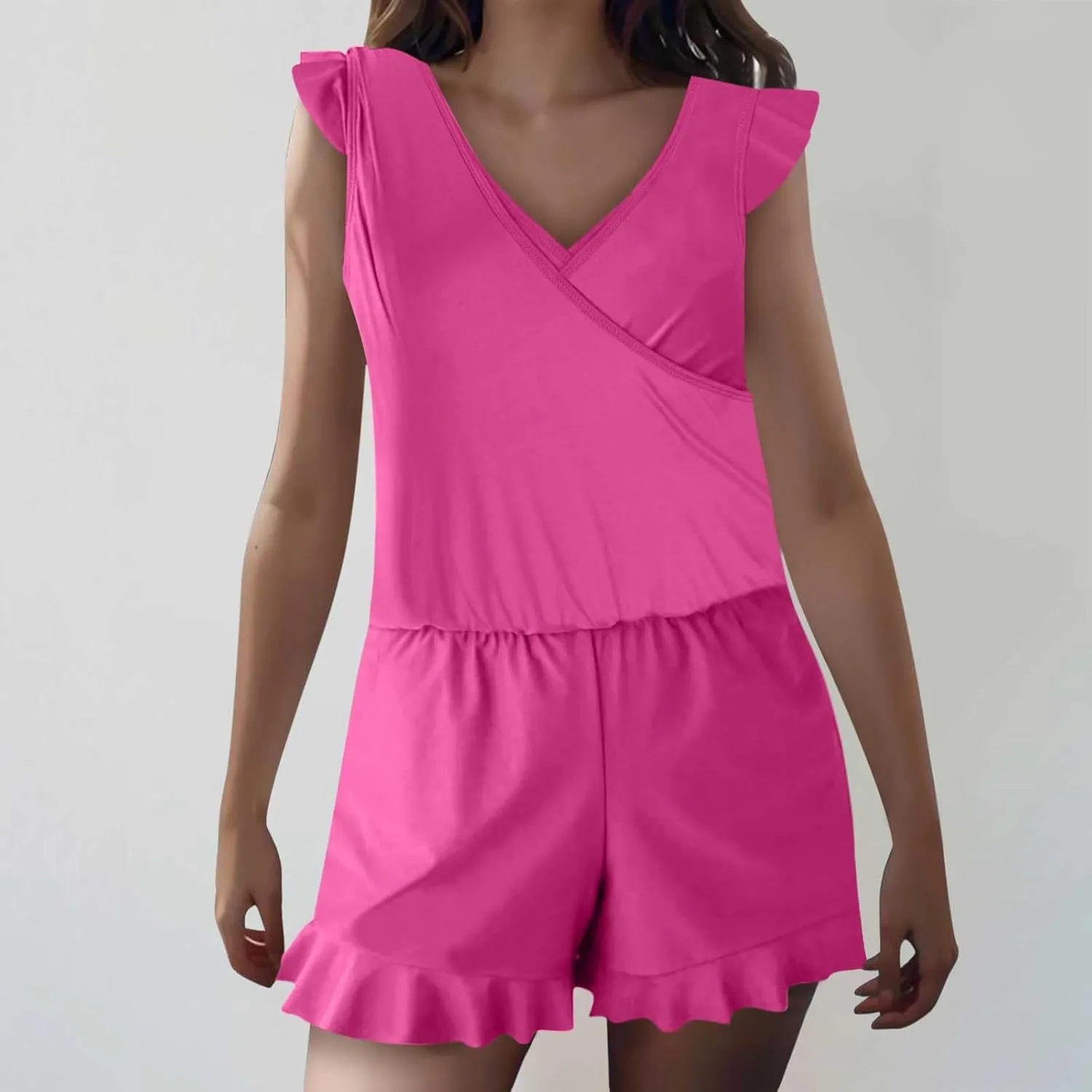 Women's Romper One Piece Swimsuit Built-in Bra and Pockets Swim Romper Modest Full Coverage Bathing Suit with Shorts