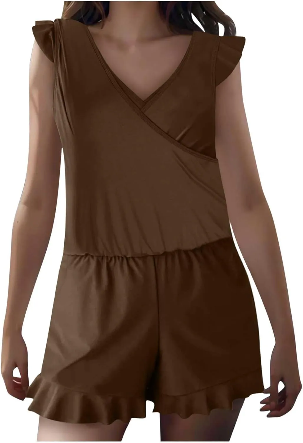 Women's Romper One Piece Swimsuit Built-in Bra and Pockets Swim Romper Modest Full Coverage Bathing Suit with Shorts