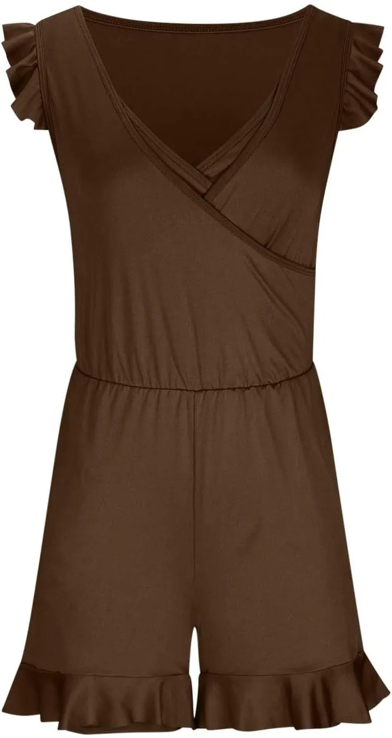 Women's Romper One Piece Swimsuit Built-in Bra and Pockets Swim Romper Modest Full Coverage Bathing Suit with Shorts