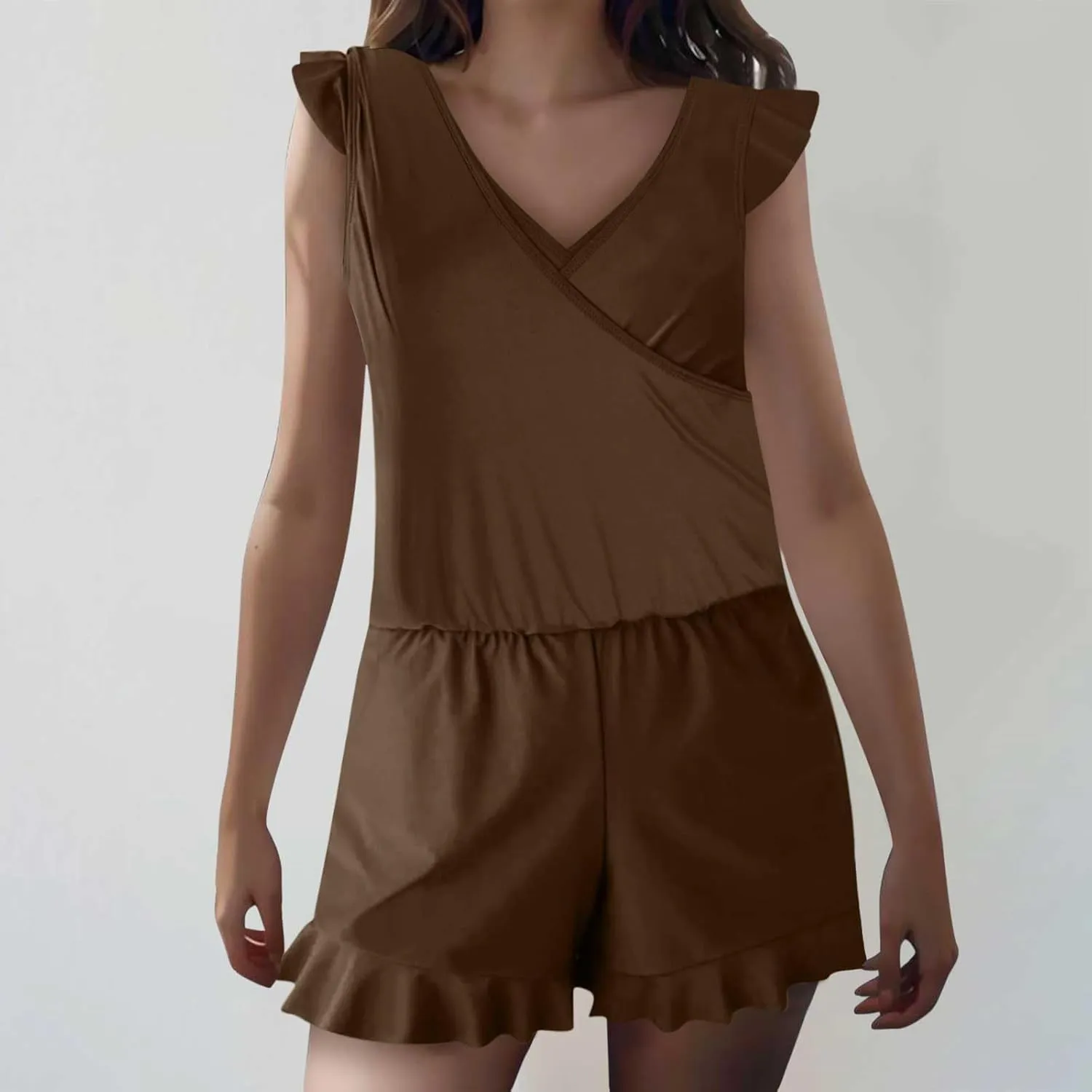 Women's Romper One Piece Swimsuit Built-in Bra and Pockets Swim Romper Modest Full Coverage Bathing Suit with Shorts