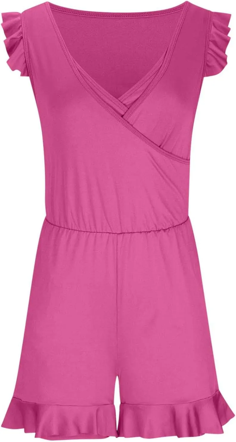 Women's Romper One Piece Swimsuit Built-in Bra and Pockets Swim Romper Modest Full Coverage Bathing Suit with Shorts