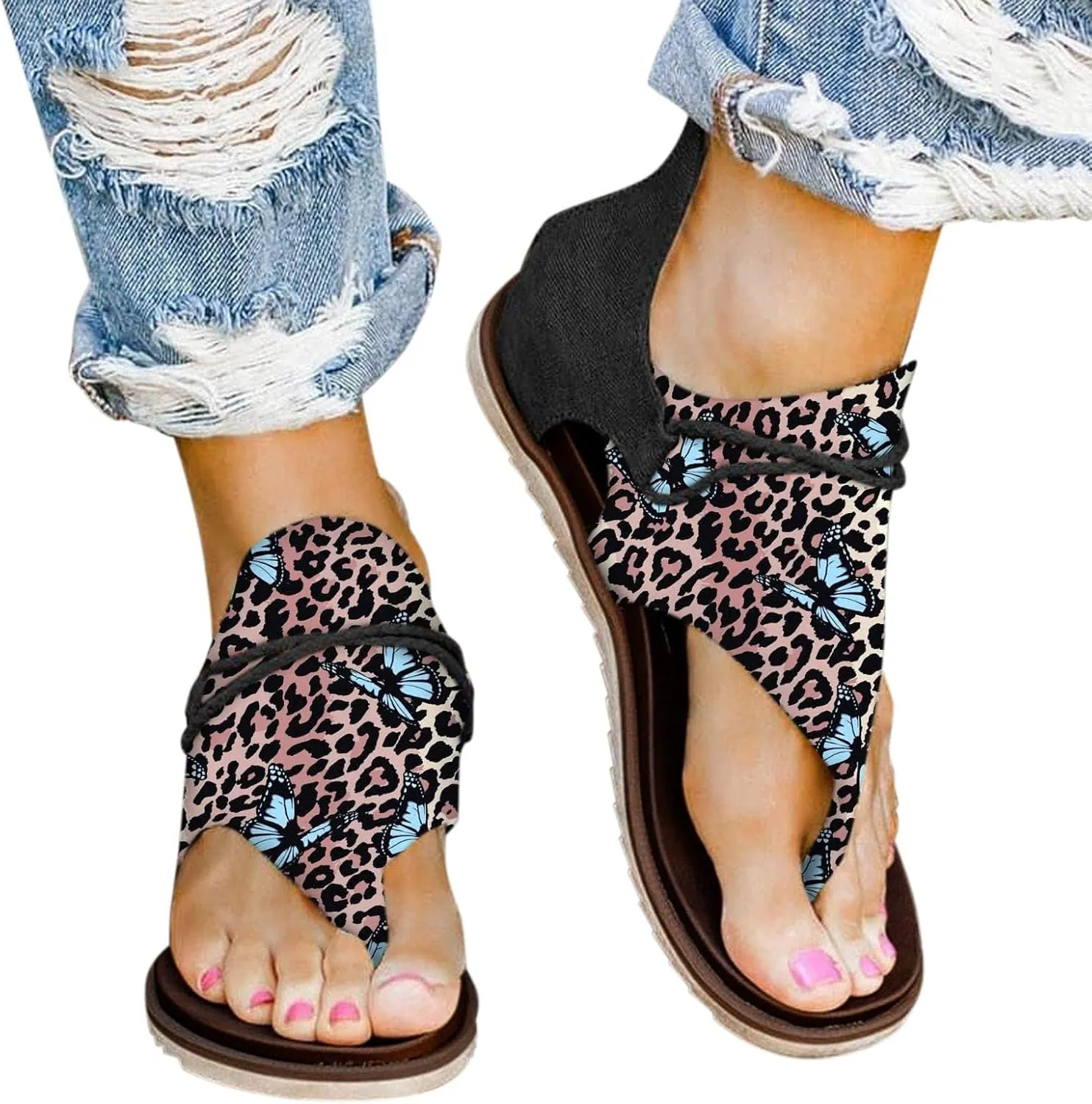 Women's Sandals Dressy, Womens Wedge Sandals Arch Support Slip On Orthopedic Flip Flops Flat Clip Toe Sandals
