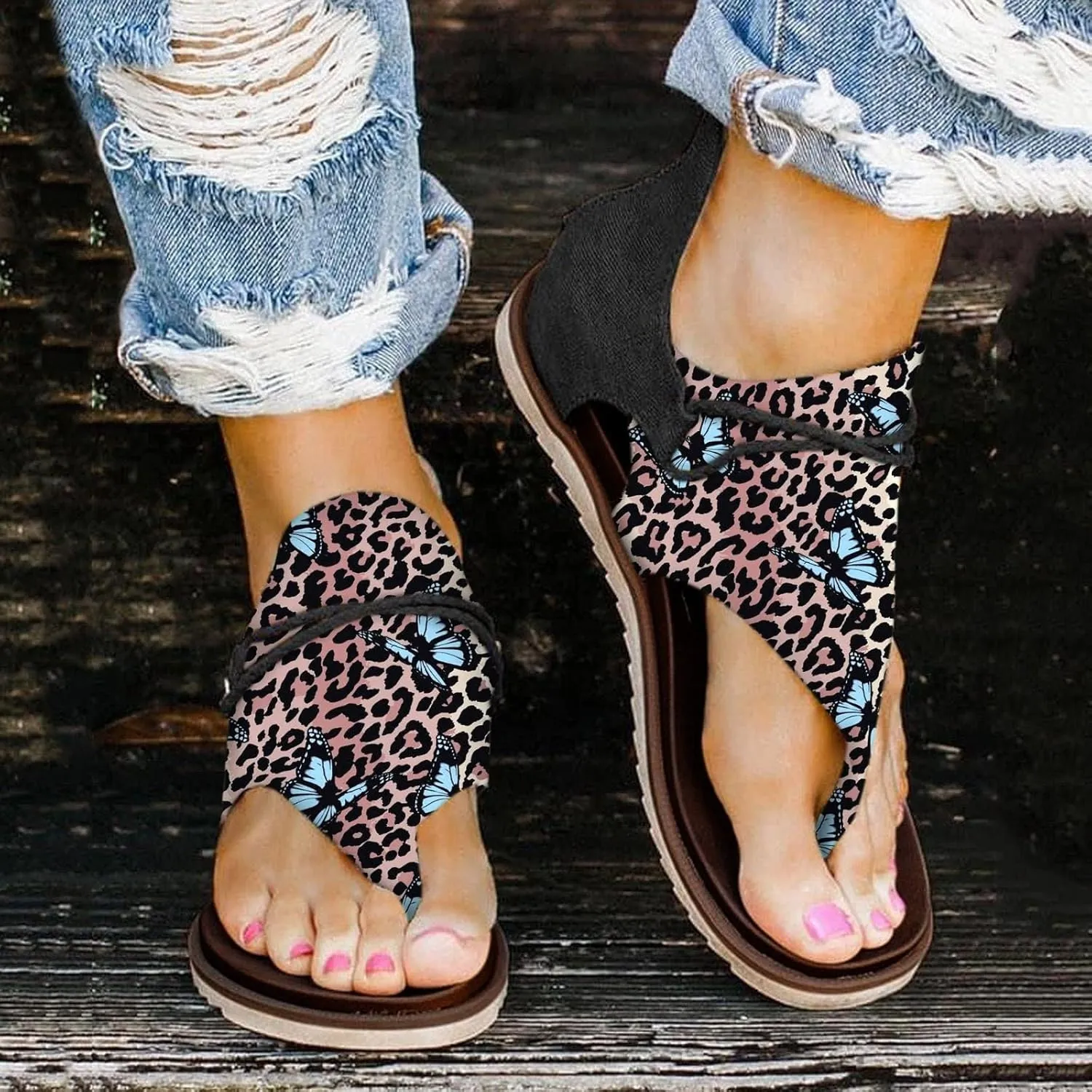 Women's Sandals Dressy, Womens Wedge Sandals Arch Support Slip On Orthopedic Flip Flops Flat Clip Toe Sandals