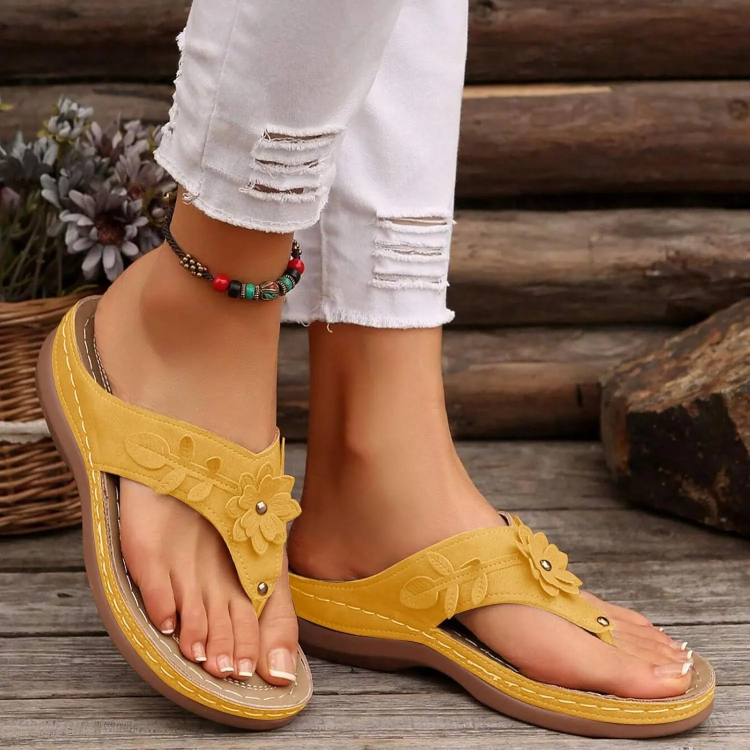 Womens Sandals Orthopedic Dressy Summer Platform Comfy Flip Flops Shoes with Arch Support Walking Slip on Slides