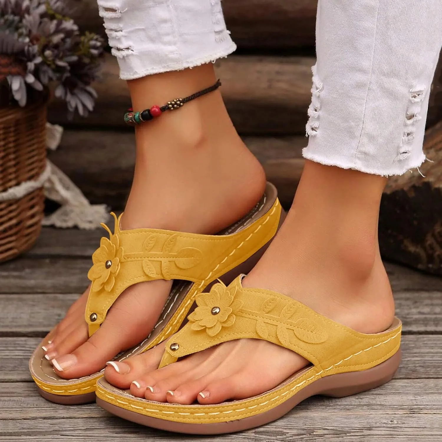 Womens Sandals Orthopedic Dressy Summer Platform Comfy Flip Flops Shoes with Arch Support Walking Slip on Slides