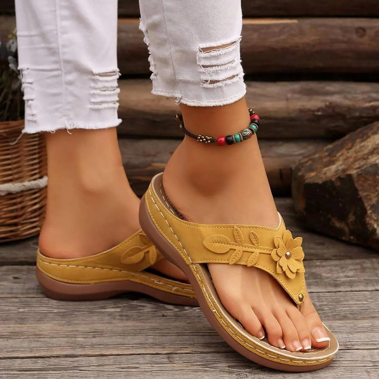 Womens Sandals Orthopedic Dressy Summer Platform Comfy Flip Flops Shoes with Arch Support Walking Slip on Slides