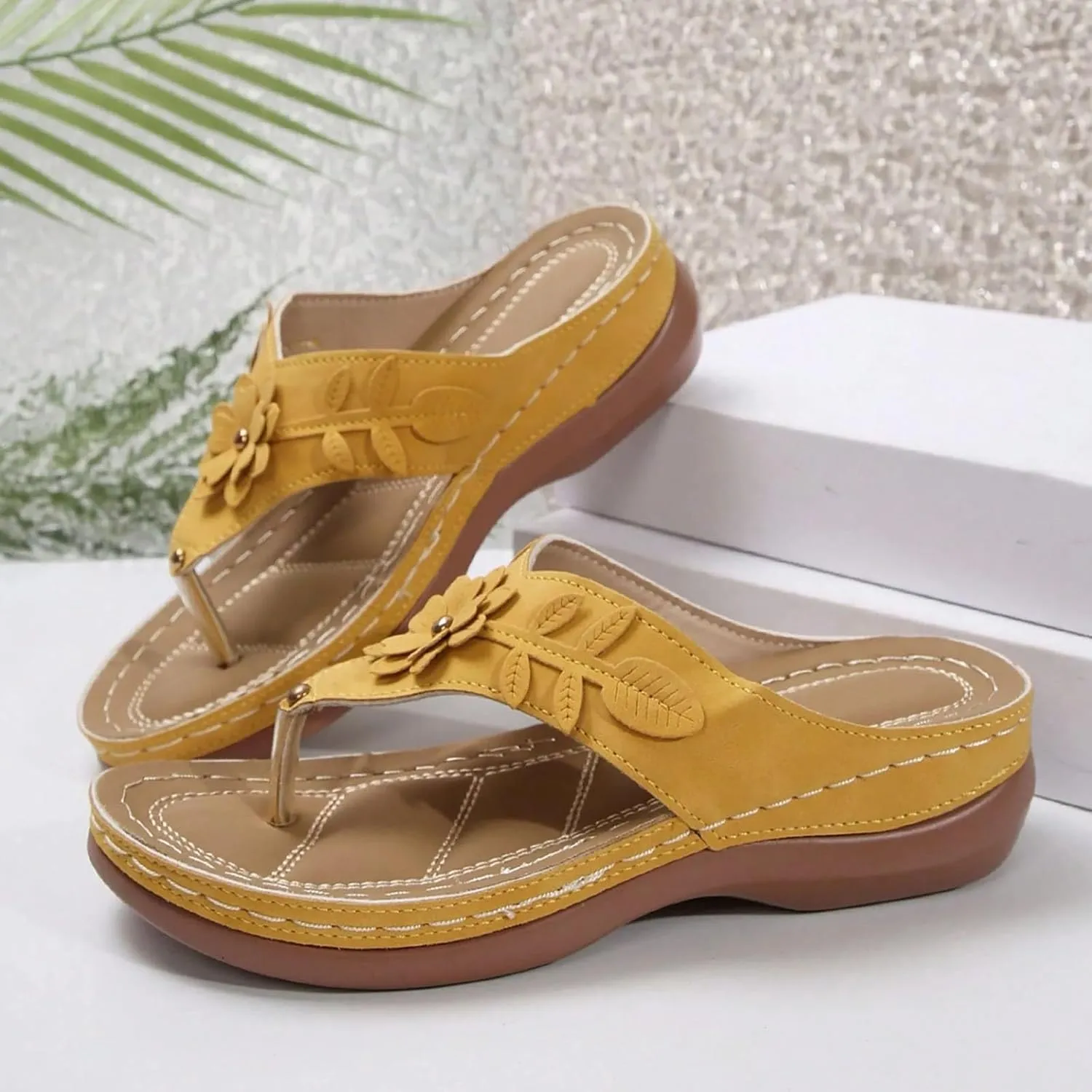Womens Sandals Orthopedic Dressy Summer Platform Comfy Flip Flops Shoes with Arch Support Walking Slip on Slides