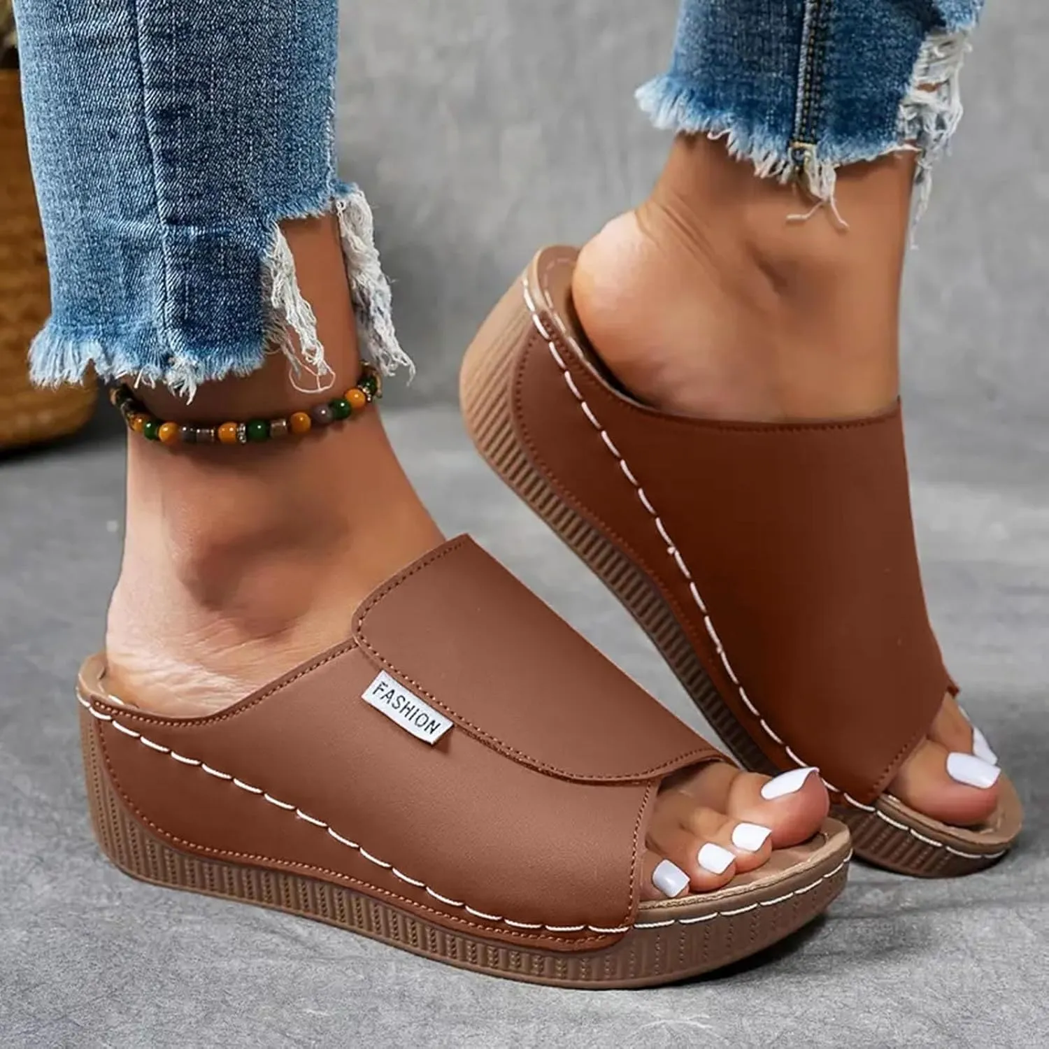 Womens Sandals Orthopedic Dressy Summer Platform Comfy Flip Wedge Sandals with Arch Support Walking Slip On Slides