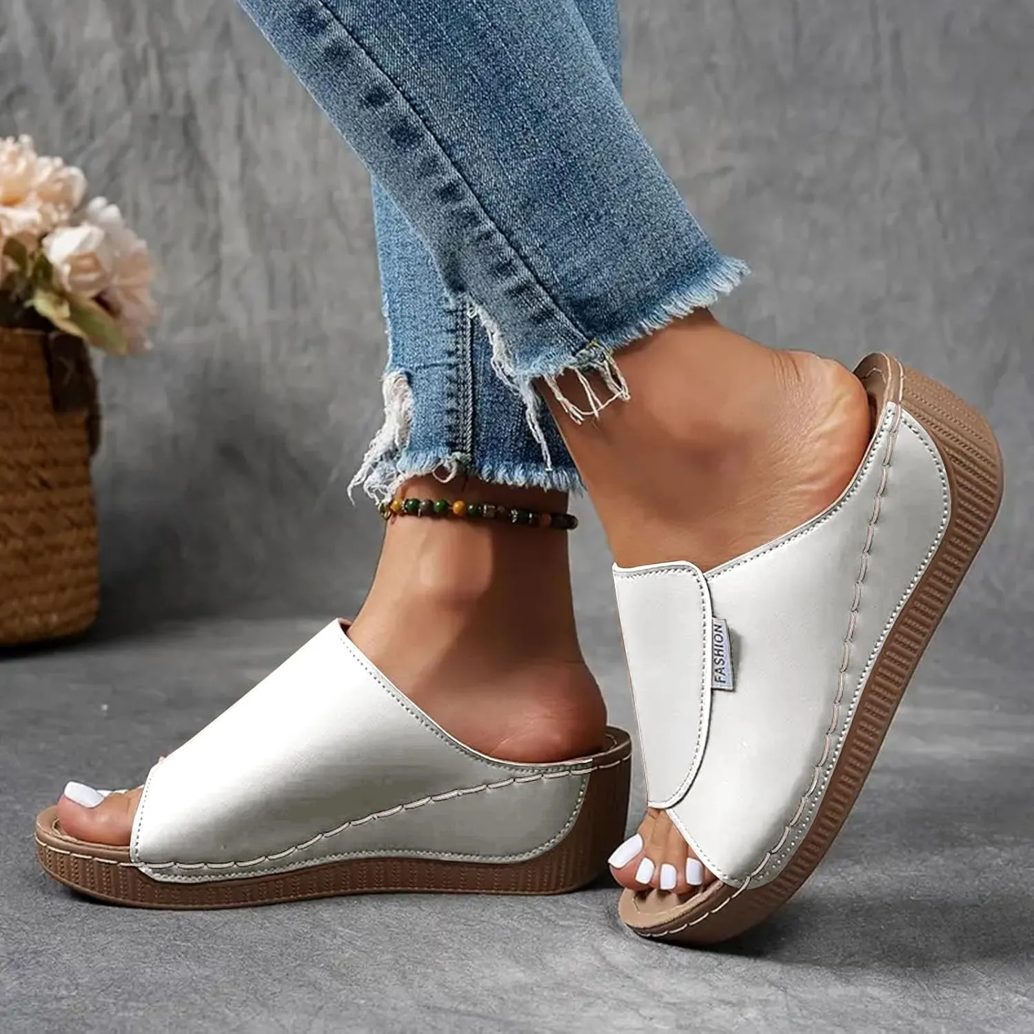 Womens Sandals Orthopedic Dressy Summer Platform Comfy Flip Wedge Sandals with Arch Support Walking Slip On Slides