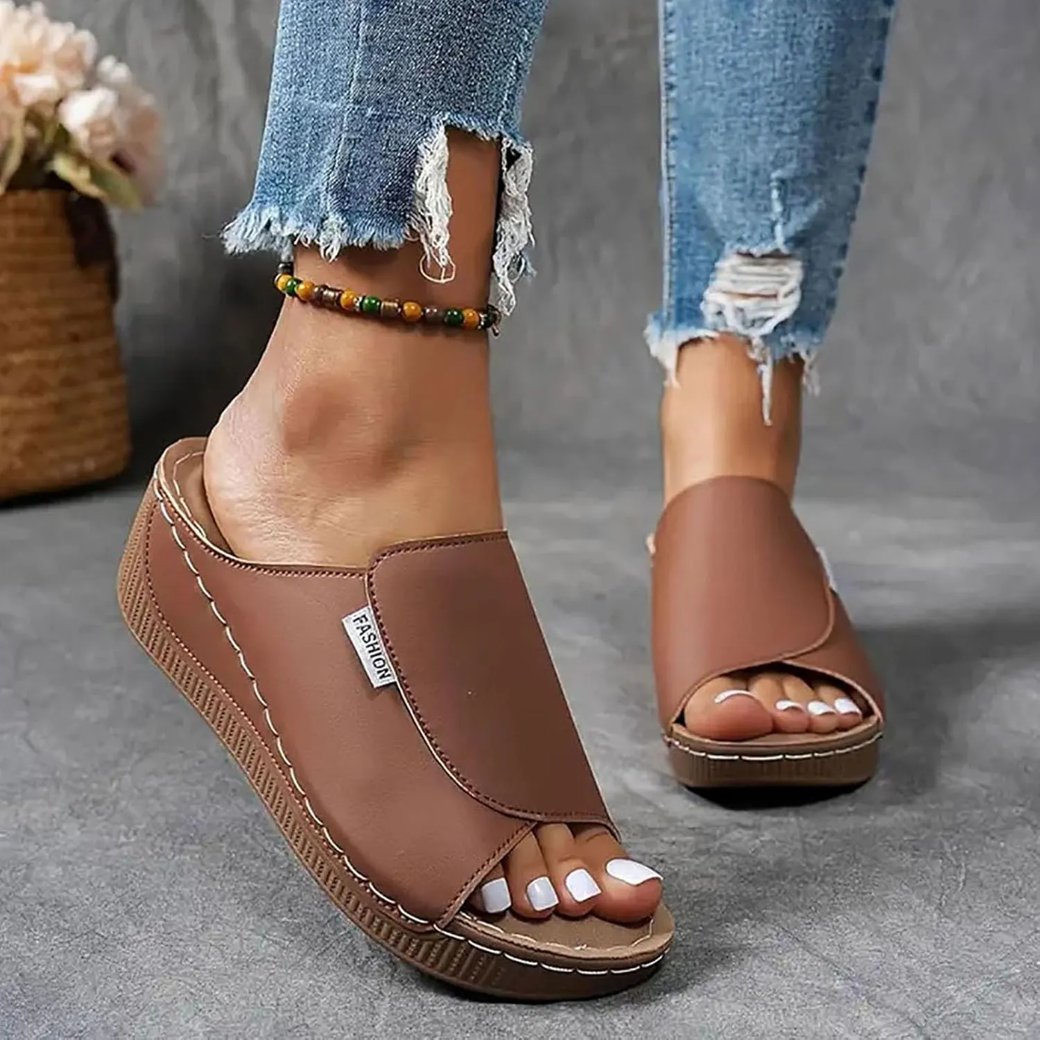 Womens Sandals Orthopedic Dressy Summer Platform Comfy Flip Wedge Sandals with Arch Support Walking Slip On Slides