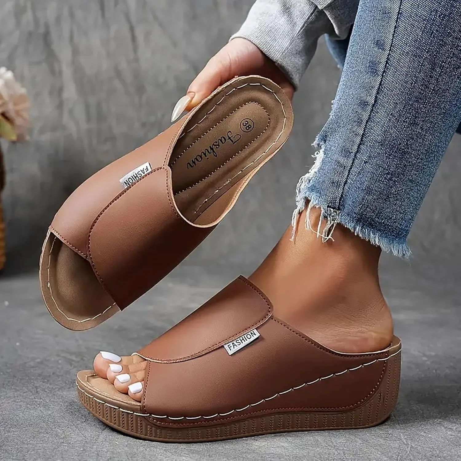 Womens Sandals Orthopedic Dressy Summer Platform Comfy Flip Wedge Sandals with Arch Support Walking Slip On Slides