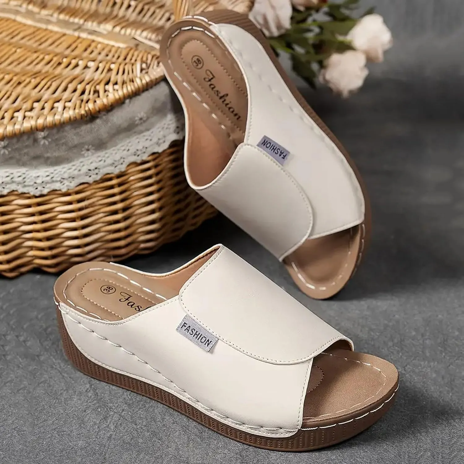 Womens Sandals Orthopedic Dressy Summer Platform Comfy Flip Wedge Sandals with Arch Support Walking Slip On Slides